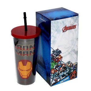 COPO CANUDO 650ML COM EFEITO METÁLICO IRON MAN ZONA CRIATIVA