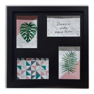 PORTA RETRATO DEIXE A VIDA 4 FOTOS PLÁSTICO PRETO