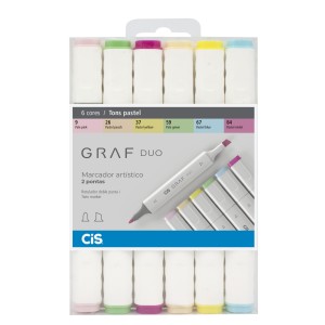 CANETA MARCADOR GRAF DUO TONS PASTEL 6 CORES CIS