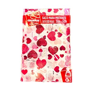 PACOTE SACO DE PRESENTE SORT 35X54CM 50 UNID CROMUS ROMANTICO