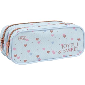 ESTOJO DUPLO GRANDE ACADÉMIE CORAÇÃO METALIZADO AZUL TILIBRA