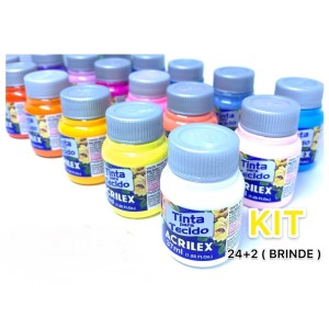 KIT TINTA PARA TECIDO 24+2 CORES 37ML  ACRILEX