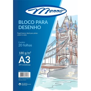 BLOCO DESENHO A3 180G C/ 20 FOLHAS BRANCO MENNO