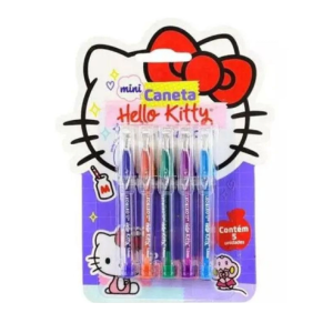 CANETA GEL MINI HELLO KITTY 1.0 COLORIDA COM 5 UNID LEO&LEO