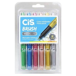 CANETA MARCADOR ARTÍSTICO BRUSH METALLIC  6 CORES CIS