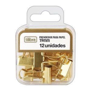 PRENDEDOR DE PAPEL 19MM DOURADO 12 UNIDADES TILIBRA
