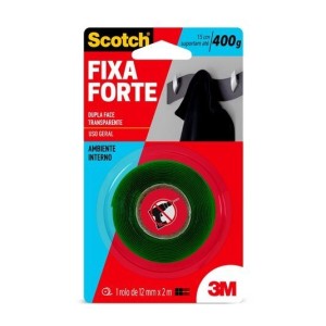 FITA DUPLA FACE FIXA FORTE TRANSPARENTE 12MM X 2M 400G 3M