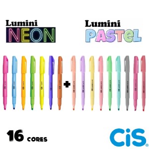 KIT MARCA TEXTO LUMINI 7 NEONS+ 9 PASTEIS COM 16 UNIDADES CIS